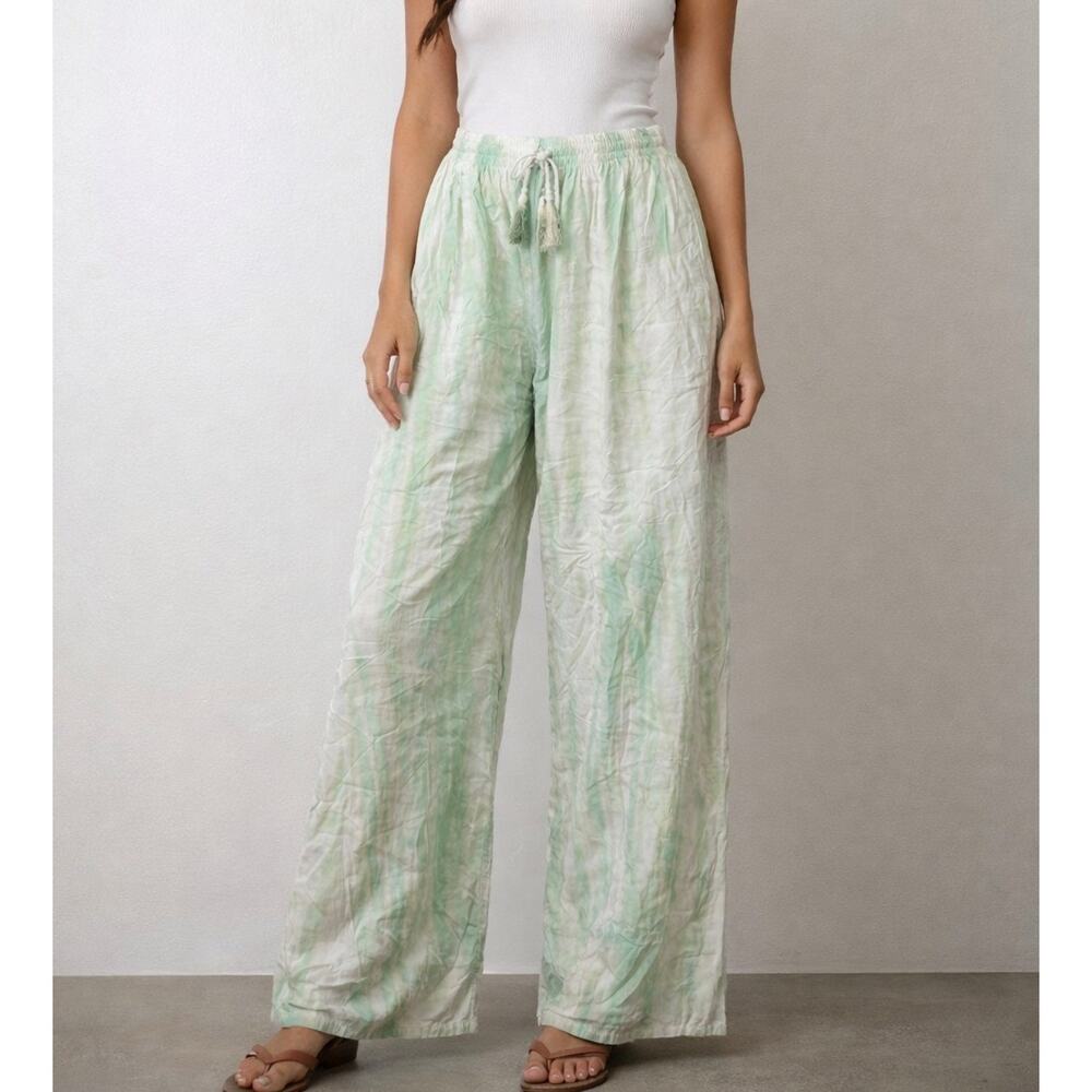 Light Green Tie-Dye Wide Leg Pants